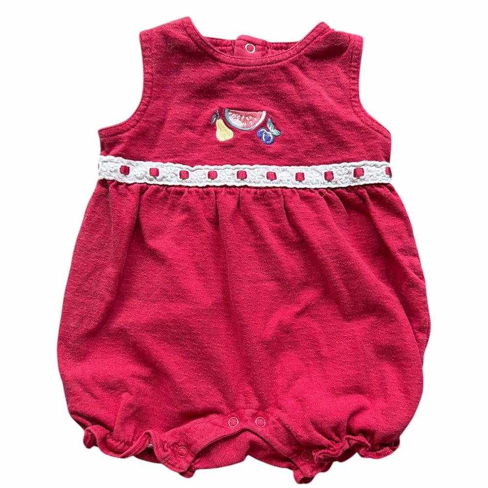 Vintage Cherokee baby picnic fruit bubble romper- coquette baby